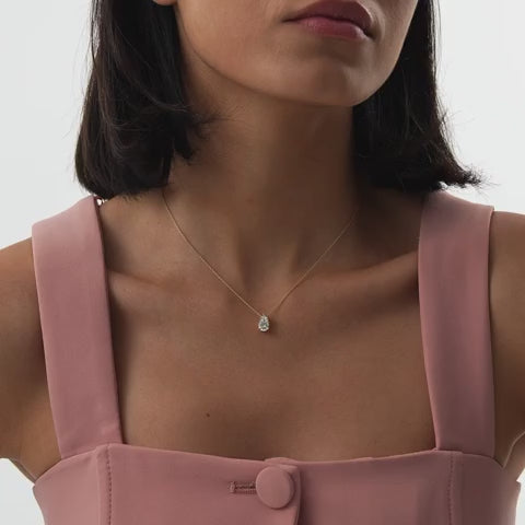 Pear Shape Five Prong Solitaire Diamond Necklace