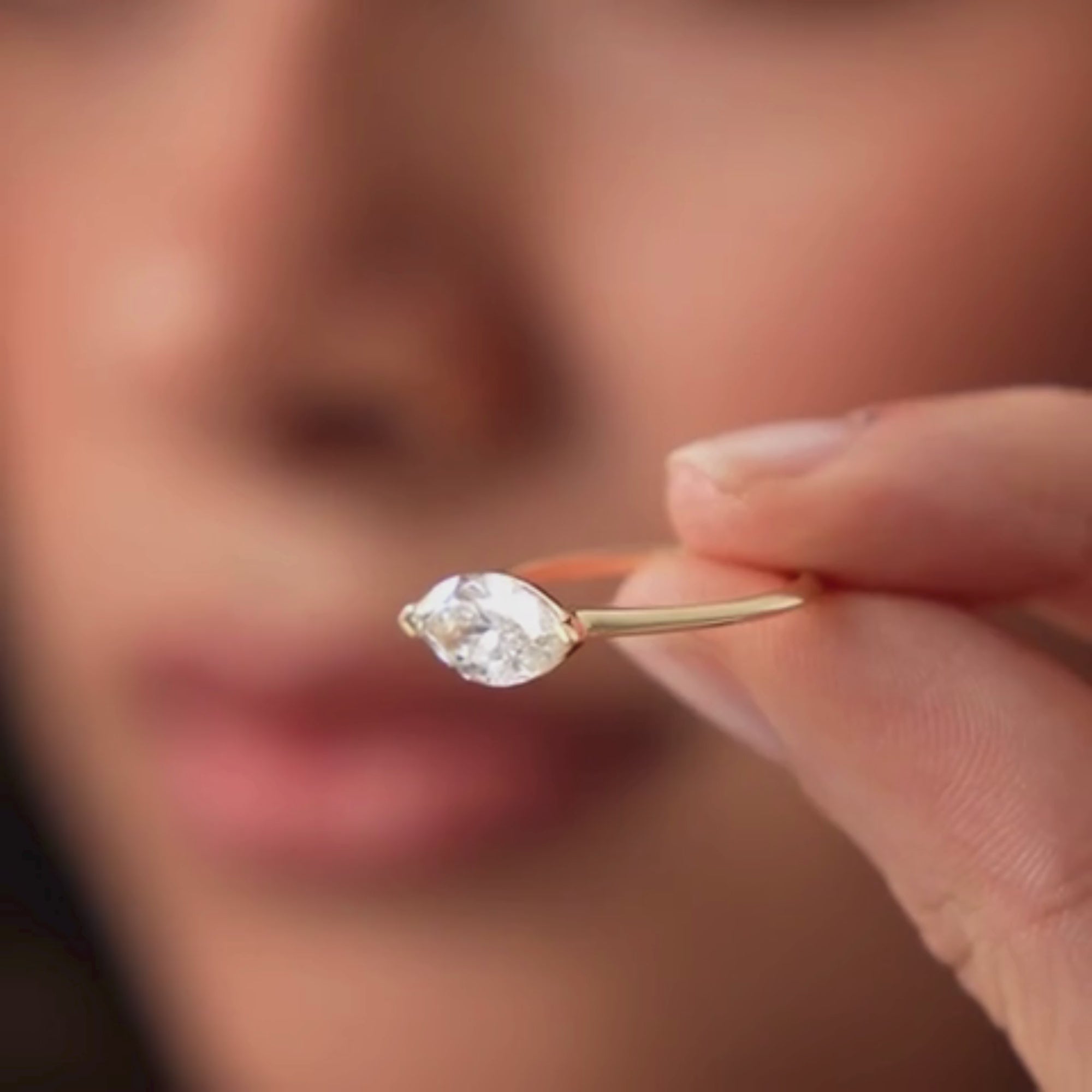 Marquise Shaped East West V Prong Diamond Engagement Ring
