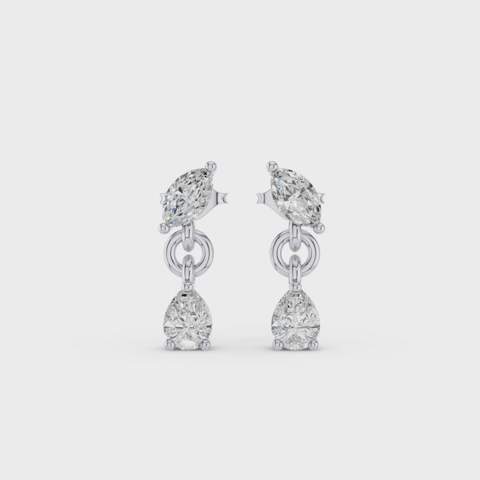 Pear and Marquise Dangling Diamond Earrings
