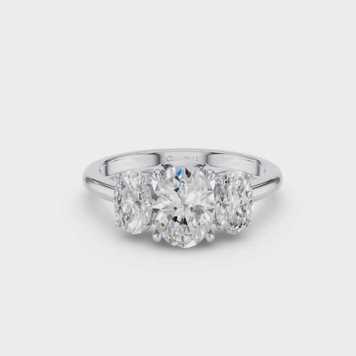 Three Stone Oval Shape Lab Grown Diamond Engagement Ring