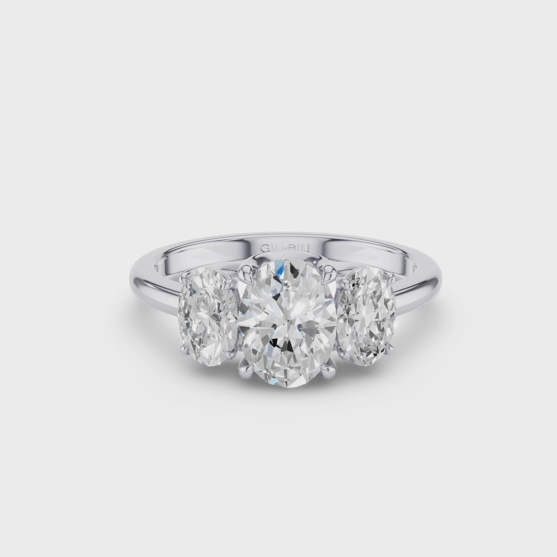 Three Stone Oval Shape Lab Grown Diamond Engagement Ring