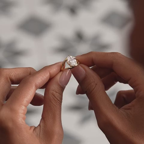 Oval Shaped Split Shank Lab Grown Diamond Engagement Ring