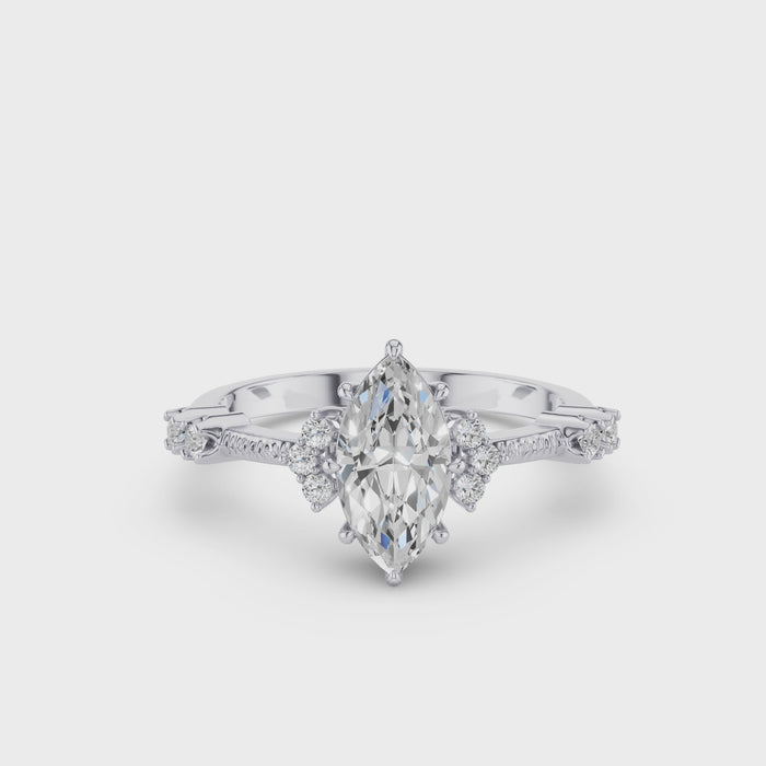 Marquise Shaped Lab Grown Diamond Art Deco Enagement Ring