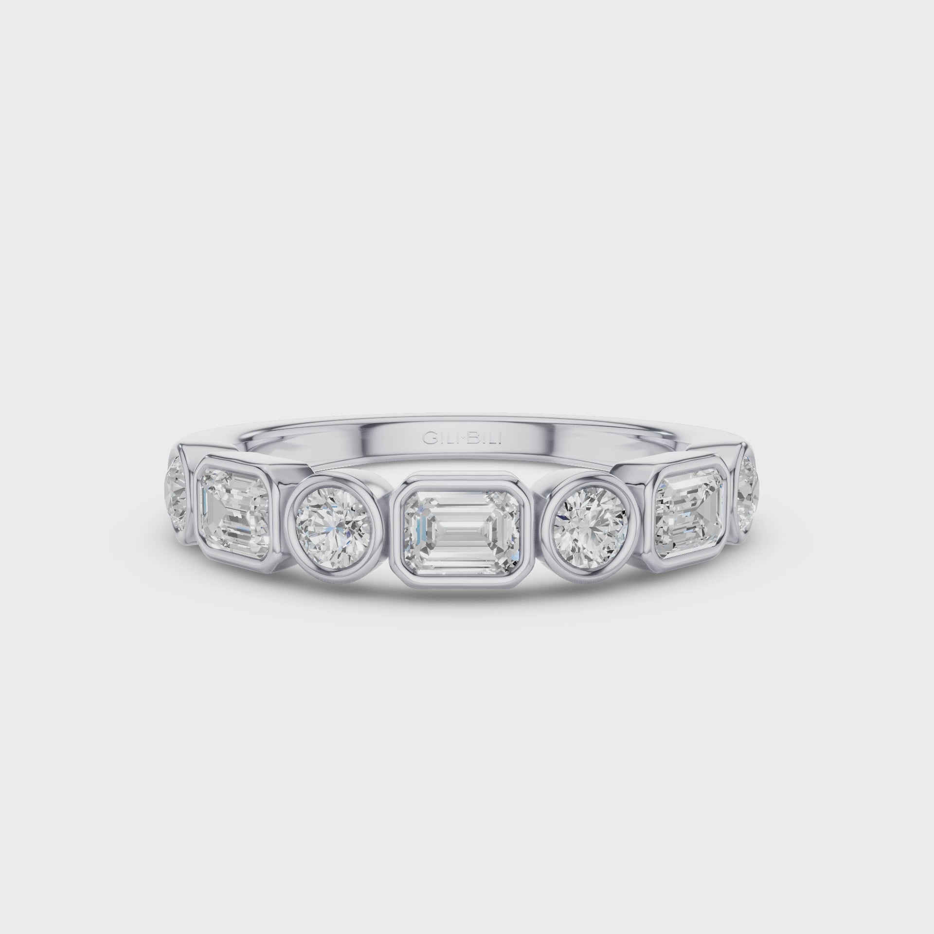 Round And Emerald Cut Lab Grown Diamond Bezel Setting Wedding Ring